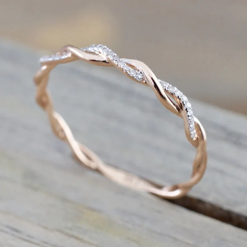 Trendy Silver Rose Gold Color Zirconia Finger Ring for Women