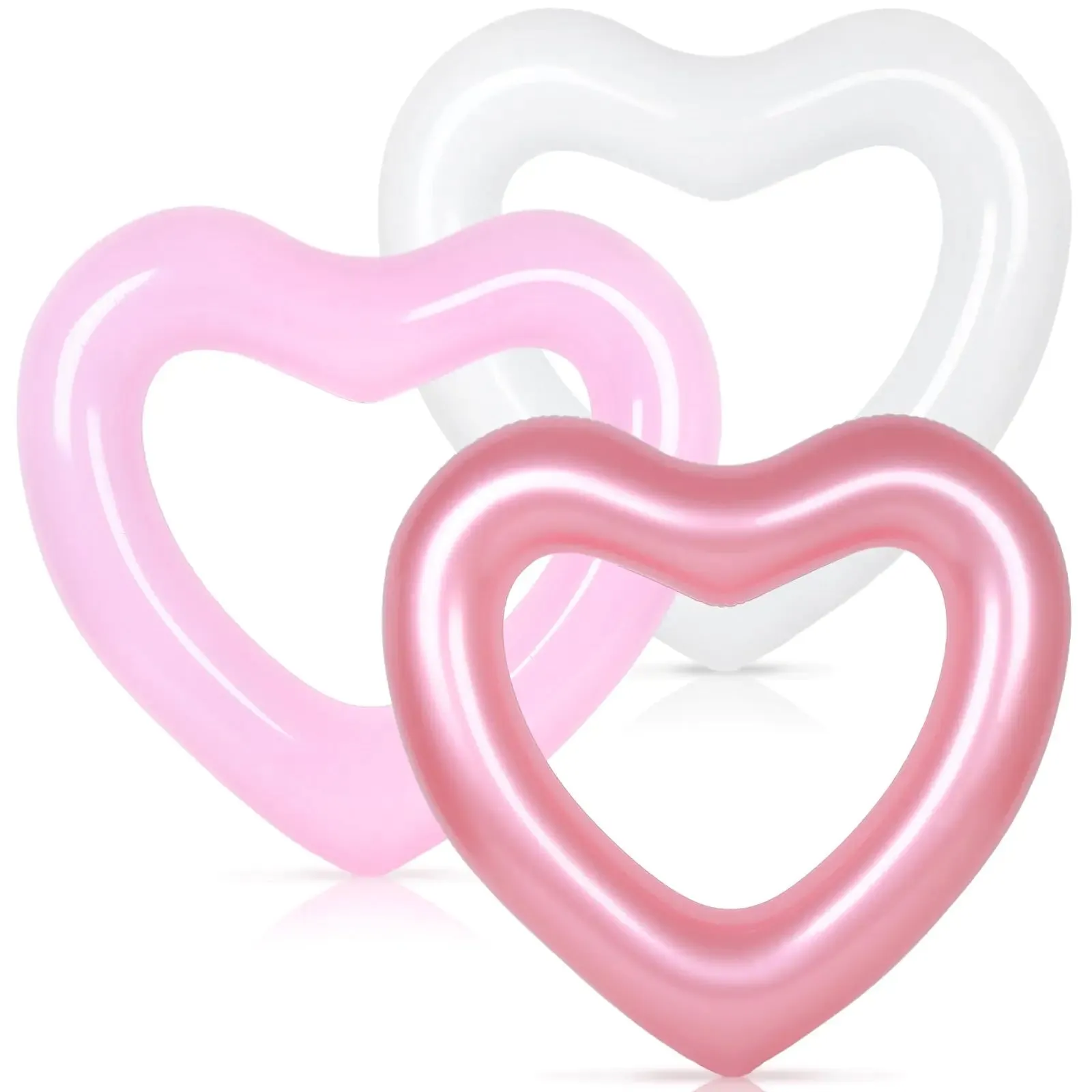 Whaline 3Pcs Inflatable Heart Pool Float Rose Gold Pink White Swim Heart Shaped Pool Rings Float Loungers Tube for Summer Swimming Pool Beach Bachelorette Party 47.3 x 39.4 Inch