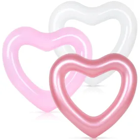 Whaline 3Pcs Inflatable Heart Pool Float Rose Gold Pink White Swim Heart Shaped Pool Rings Float Loungers Tube for Summer Swimming Pool Beach Bachelorette Party 47.3 x 39.4 Inch